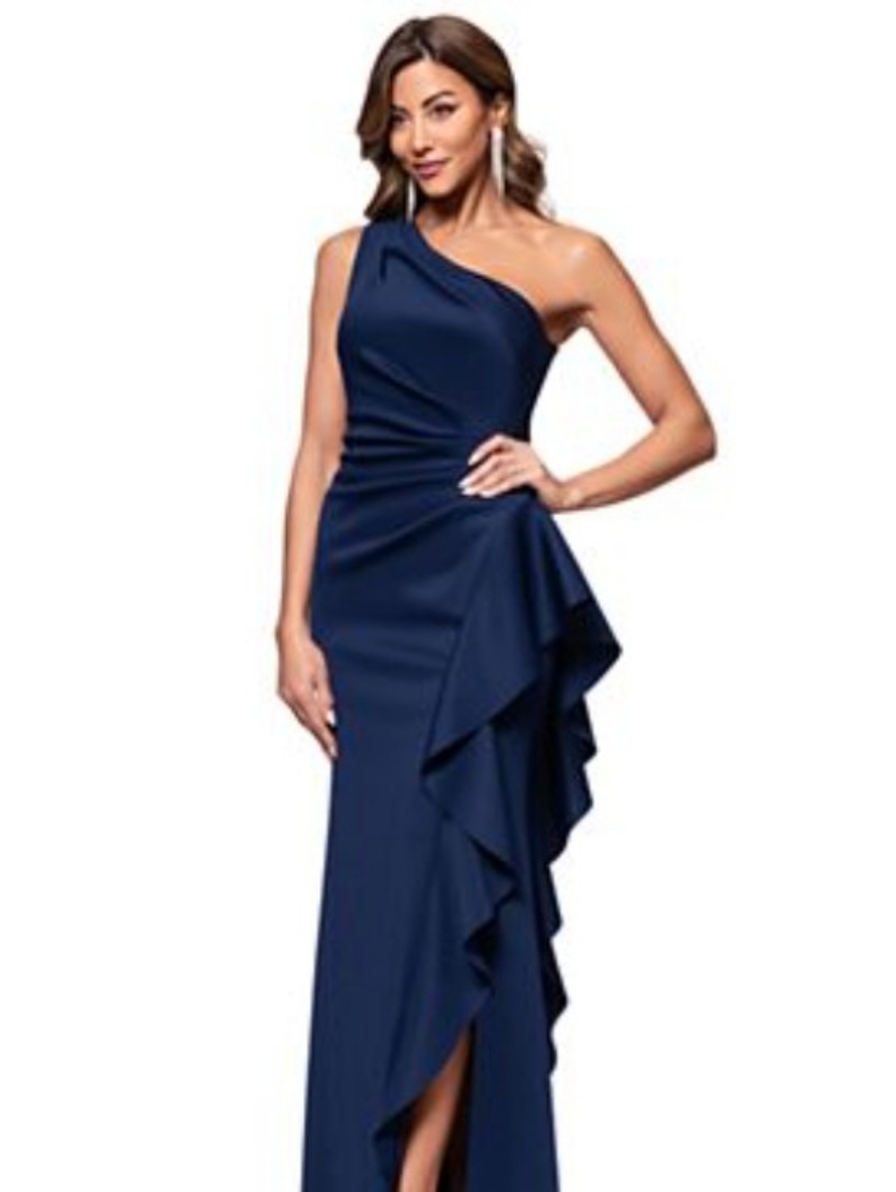 XSCAPE Macy's Black One-Shoulder Ruffle-Side Evening Gown *224*